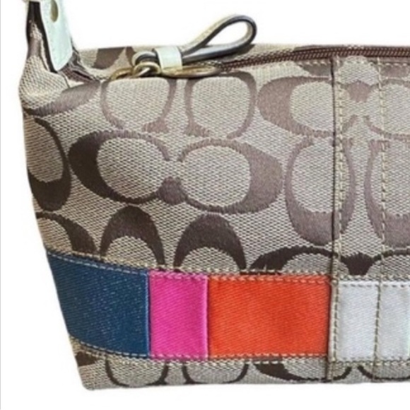 Coach Signature Logo Multicolor Stripe Baguette Purse - Picture 6 of 7